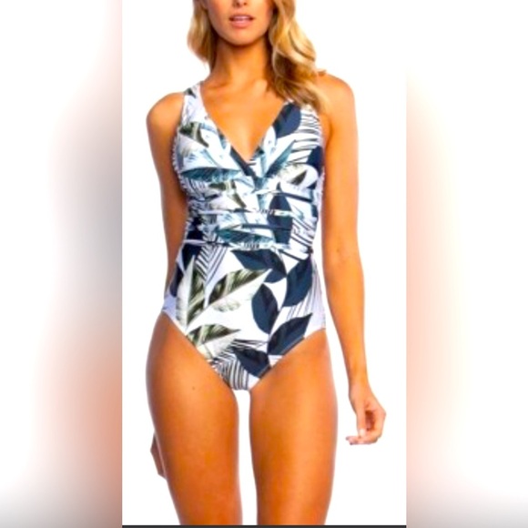 La Blanca Other - La Blanca Blue and Green One Piece with Tropical Print